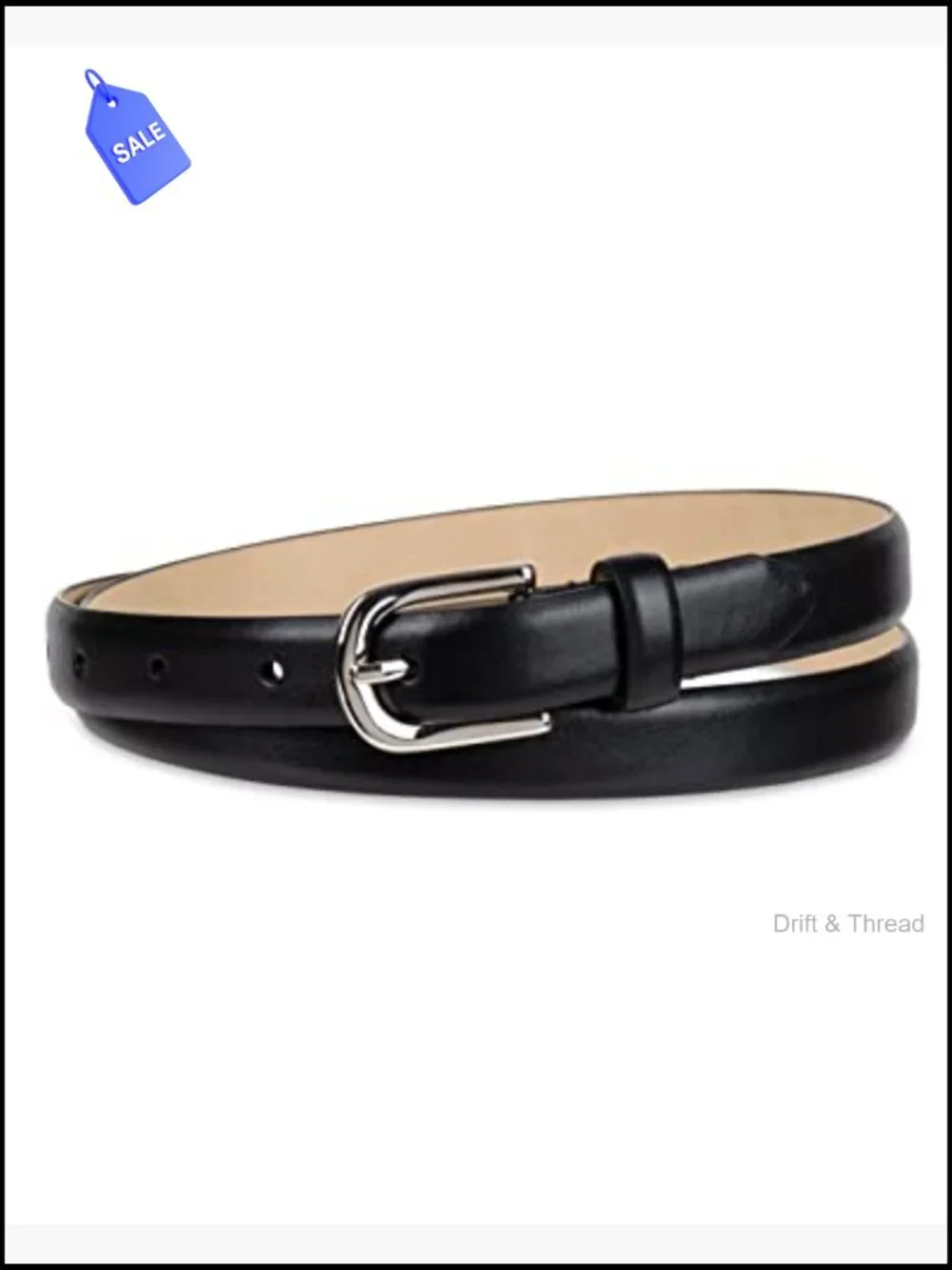 Womens Skinny Feather Edge Belt 7 Holes Adjustable